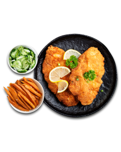 Meister-Schnitzel mit Süßkartoffel Fries