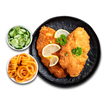 Meister-Schnitzel mit Curly Fries